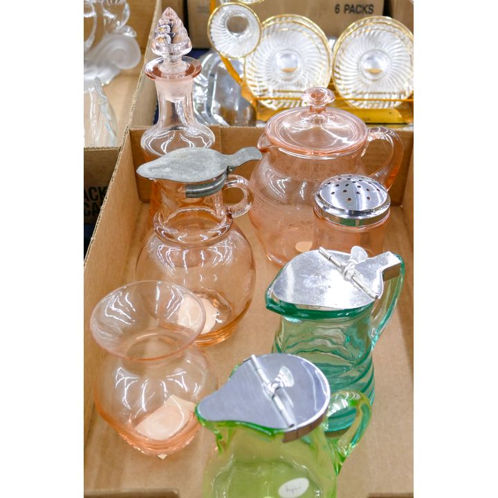 Box 7pc Pink Glass Sugar Shaker Etc.