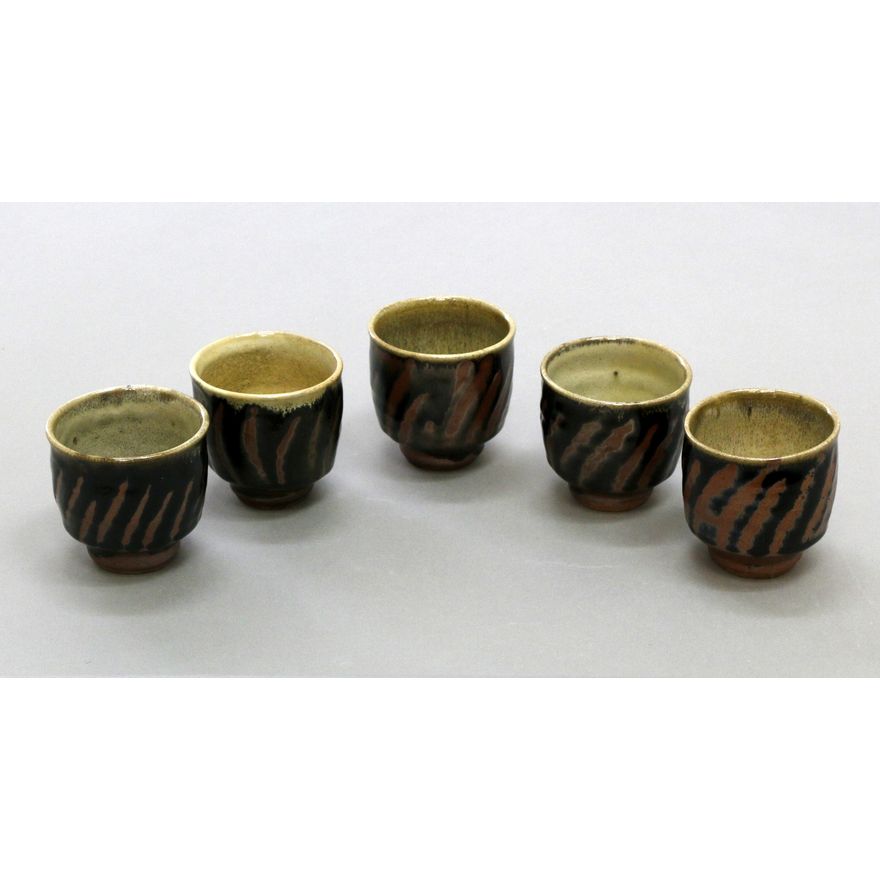 Mashiko Pottery, Five yunomi (teacups) attributed to Hamada Shoji
