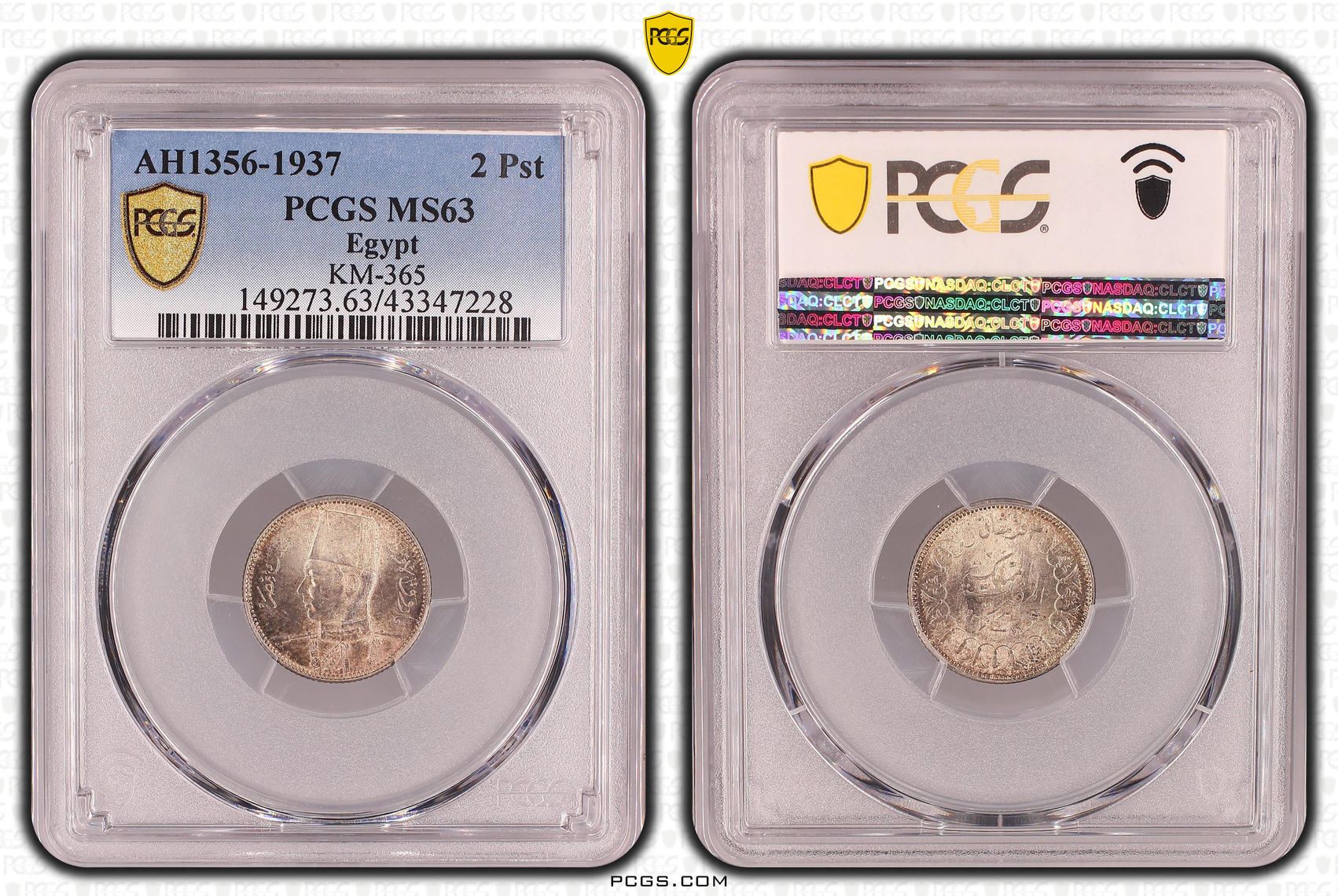 Egypt, KM-365, Two Piastres, AH1356-1937, PCGS MS63
