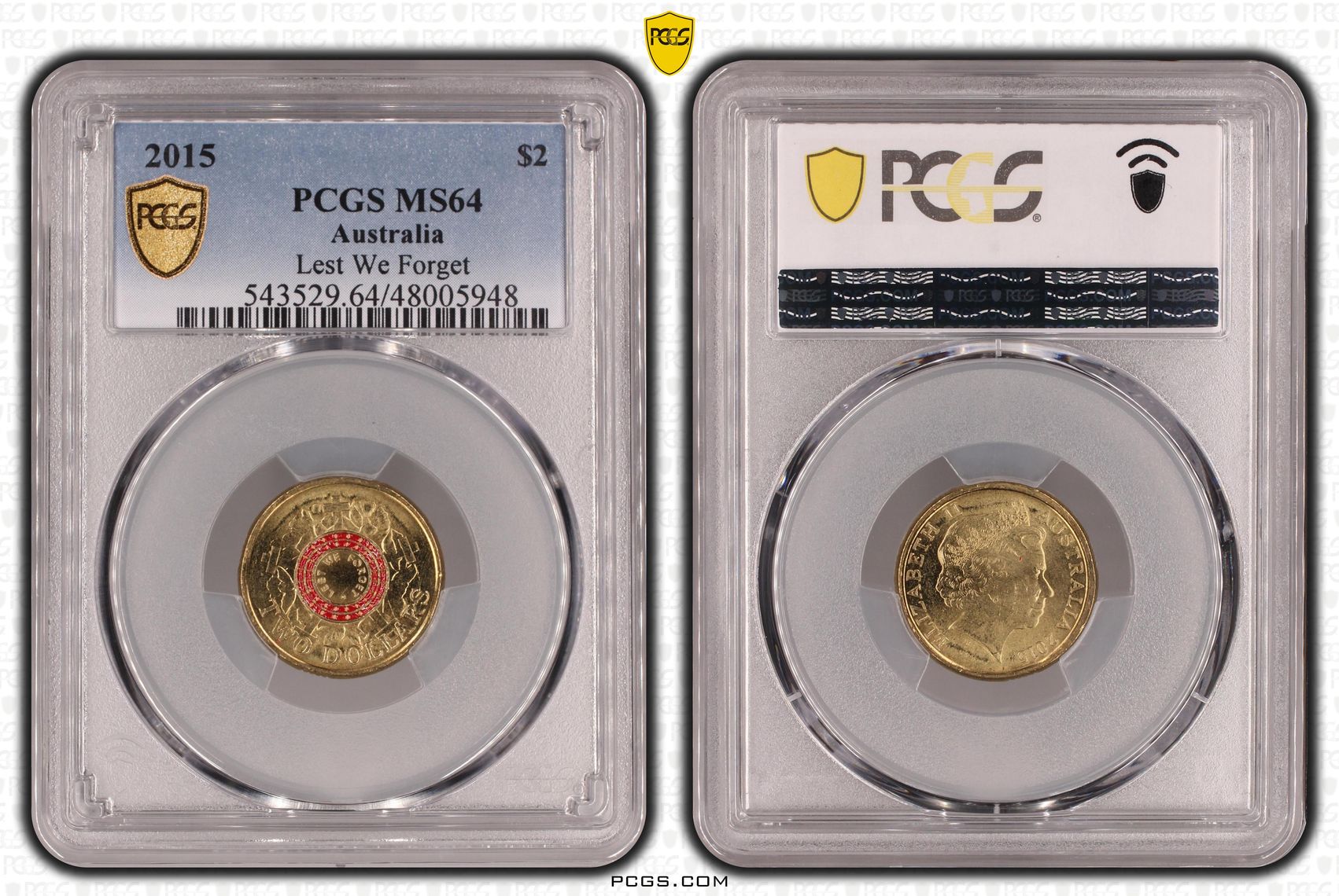 Elizabeth II, Lest We Forget Colorized, Two Dollar, 2015, PCGS MS64