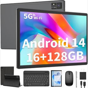 ANDROID TABLET WITH KEYBOARD, 10 INCH ANDROID 14 TABLET, 16GB RAM 128GB ROM,1TB EXPAND, 5G WIFI, BLUETOOTH, 8000MAH BATTERY, GMS C
