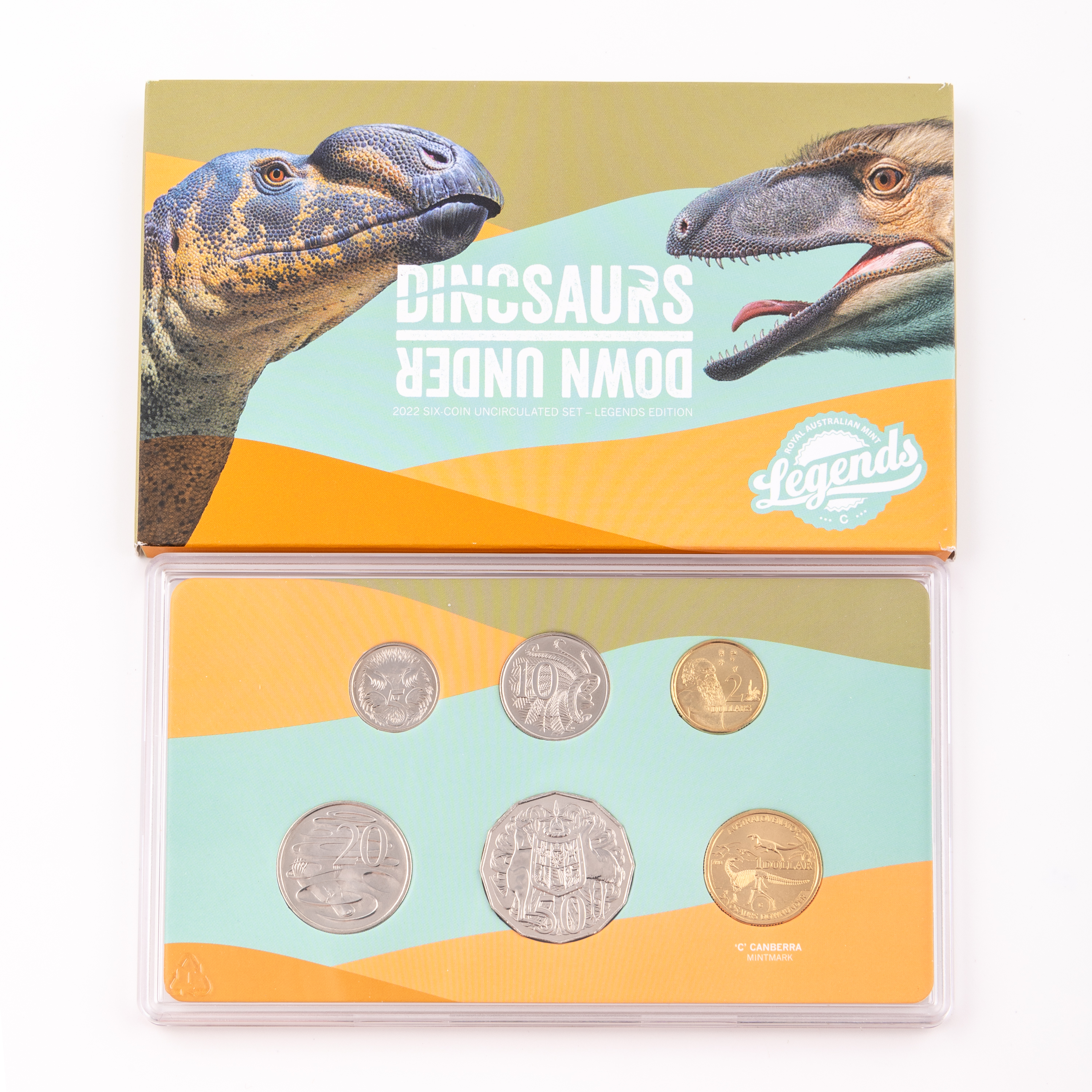 Elizabeth II, Dinosaurs Down Under - Legends Edition, Five Cents - Two Dollars, 2022, UNC