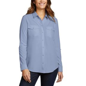 Eddie Bauer Women's Departure Stretch Moisture Wicking Long Sleeve Shirt with UPF 50 (US, Alpha, X-Large, Regular, Regular, Blue)