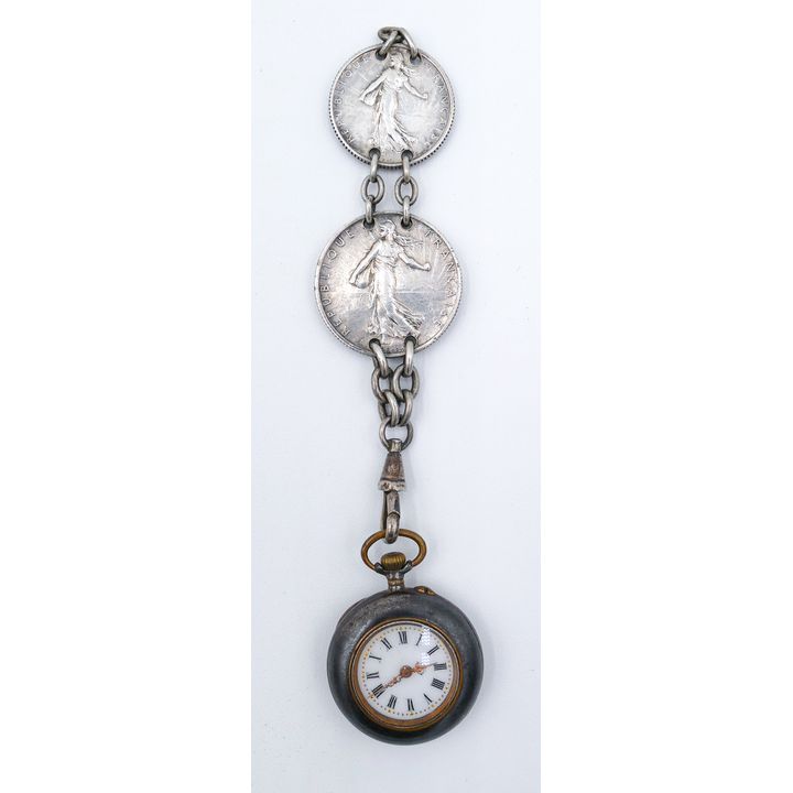 Antique French Silver Coin Fob & Pocket Watch 5''