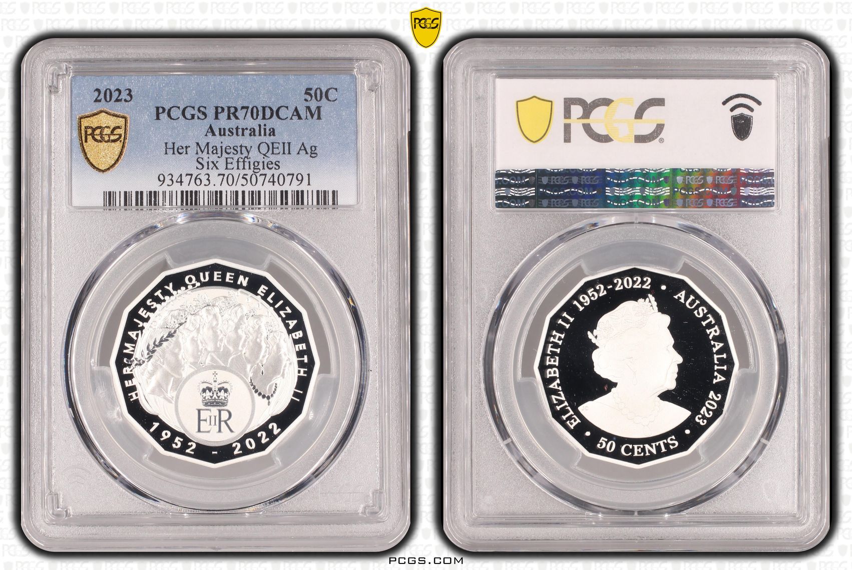 Her Majesty QEII Ag, Fifty Cent, 2023, PCGS PR70DCAM