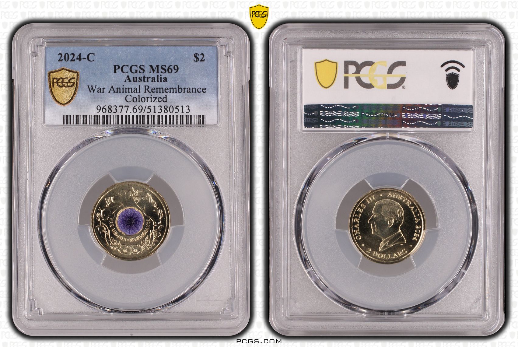 War Animal Remembrance Colorized, Two Dollar, 2024-C, PCGS MS69