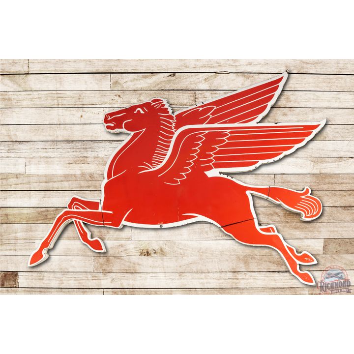 1955 Mobil Pegasus Cookie Cutter Porcelain Sign (Left Facing) TAC 8.5