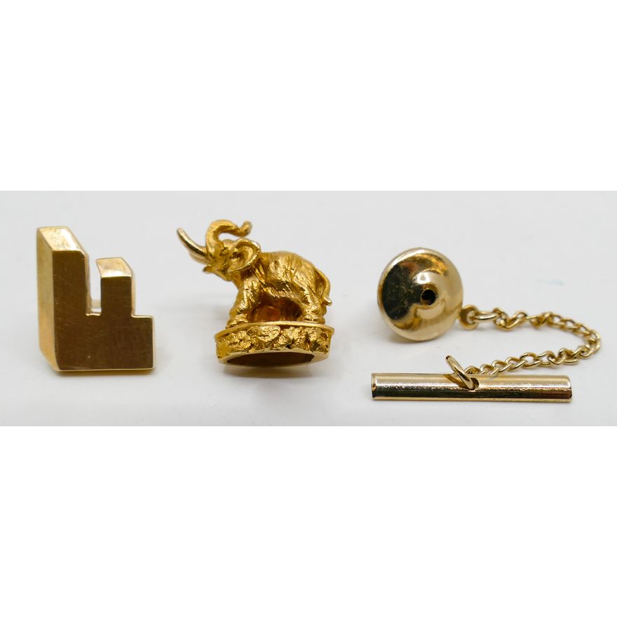 Box 14k Gold Tie Tacks Alaskan GOP & ''F'' - 7.5 Grams (Solid Only)