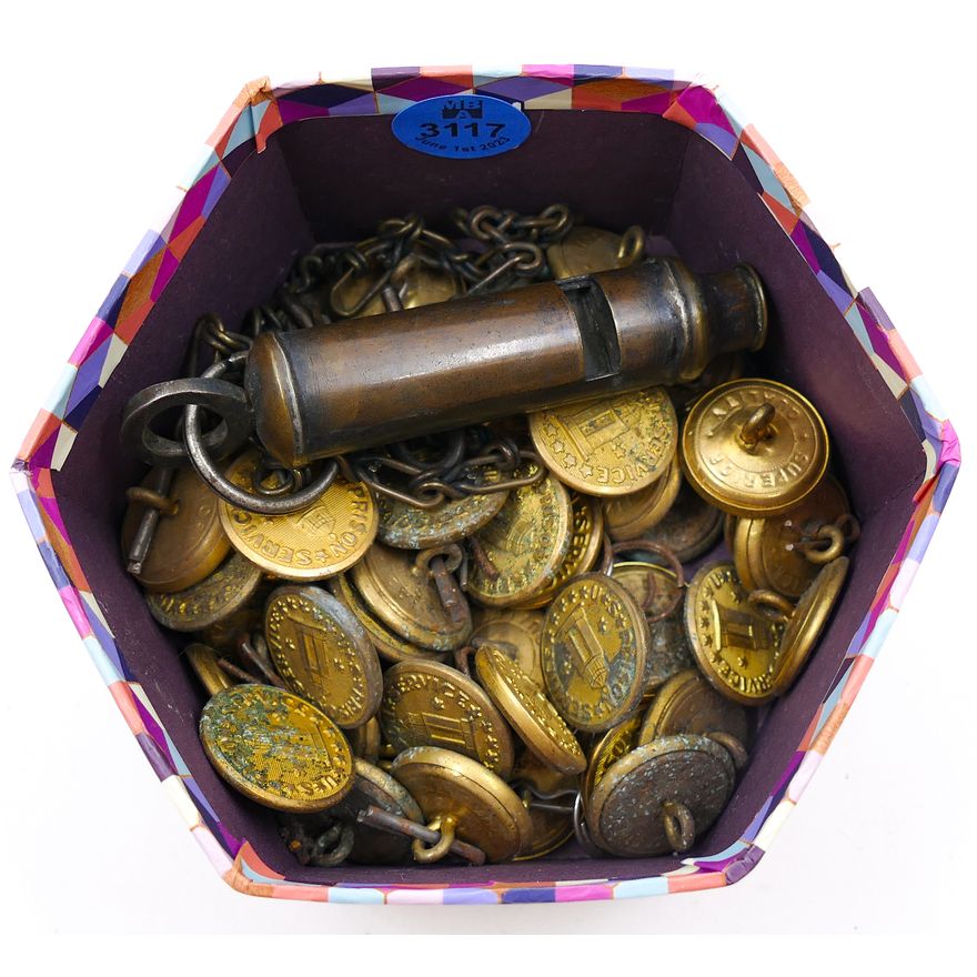 Box Antique US Prison Service Uniform Buttons etc.