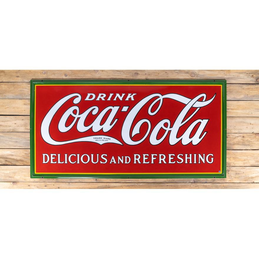 Circa 1932 Drink Coca-Cola Delicious & Refreshing SS Porcelain ID Sign TAC 9.5