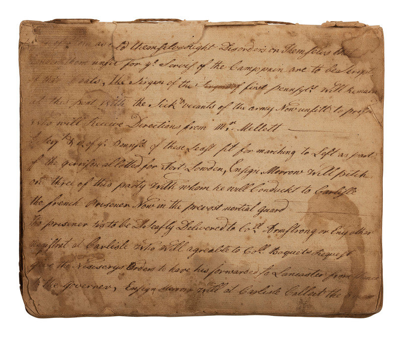[PONTIAC'S WAR]. Manuscript orderly book chronicling the daily march of Colonel Henry Bouquet's force of British, Pennsylvania and Virginia volunteers. August-November, 1764.