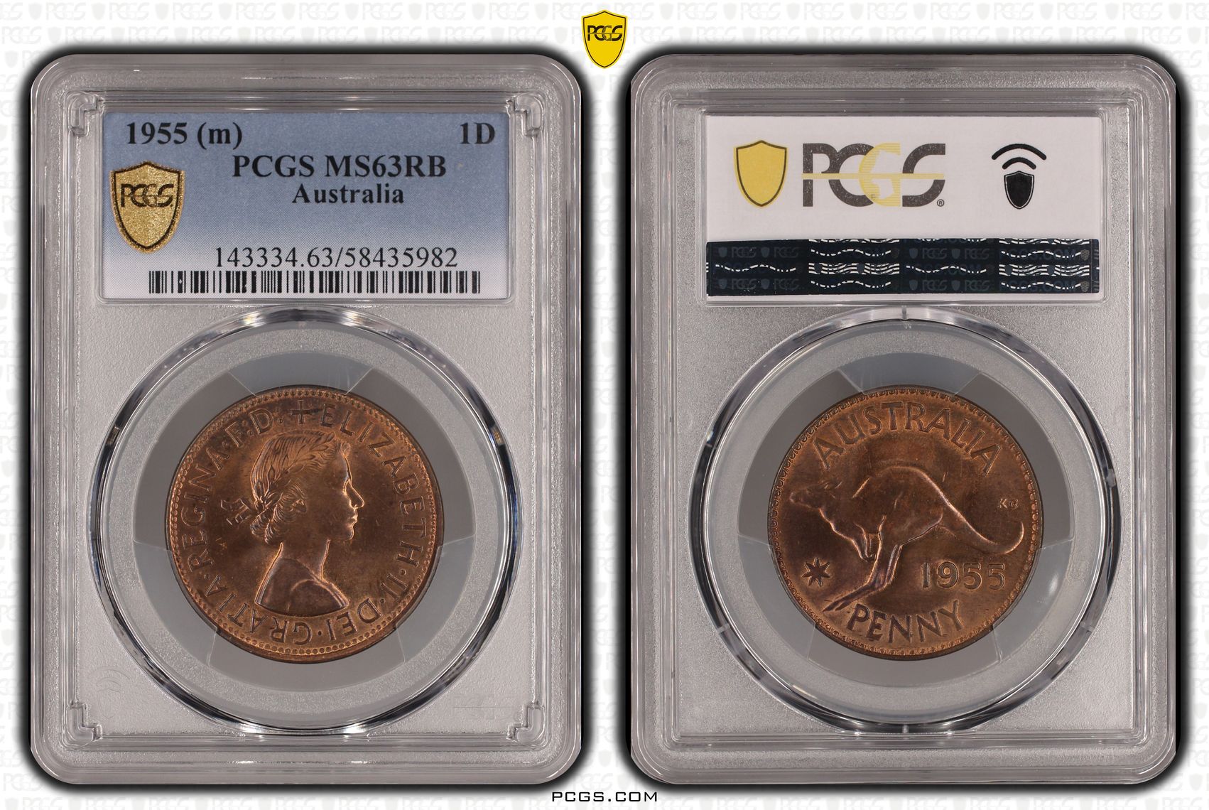 Penny, 1955 (m), PCGS MS63RB