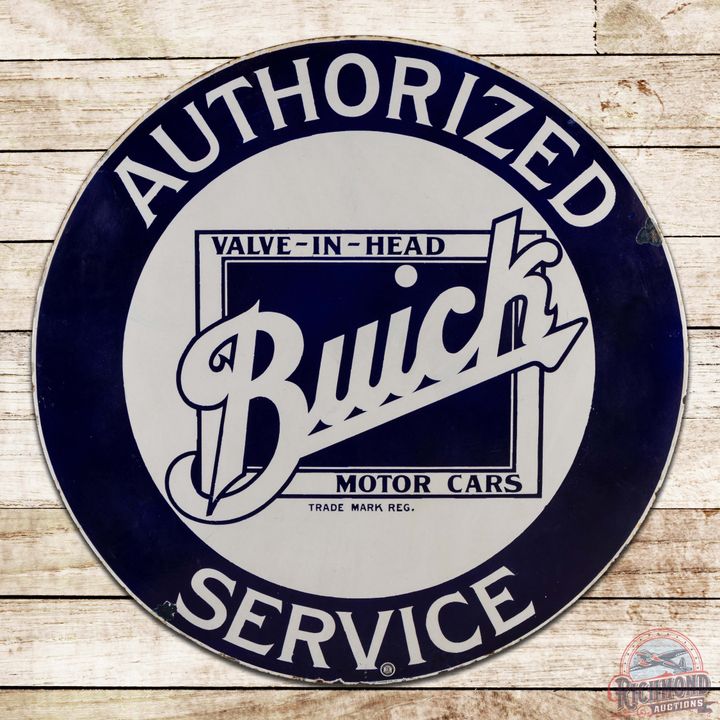 Excellent Buick Motor Cars Authorized Service "Valve in Head" 42" Single Sided Porcelain Sign