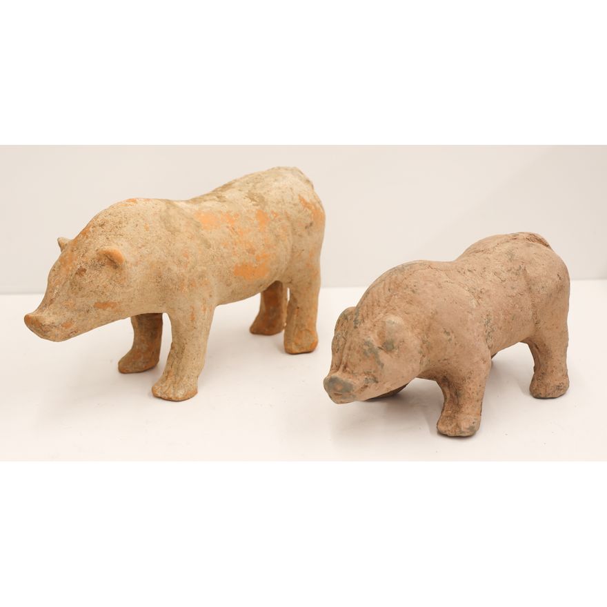 2pc Chinese Han Dynasty Boar Tomb Figures