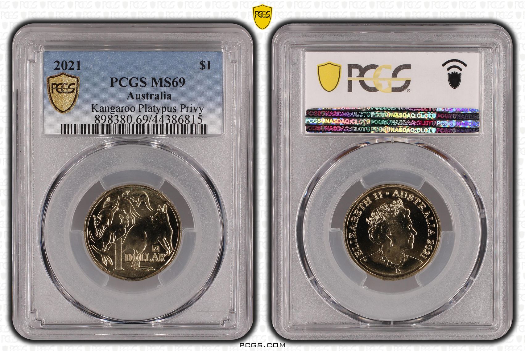 Mob of Roos - Platypus Privy, One Dollar, 2021, PCGS MS69