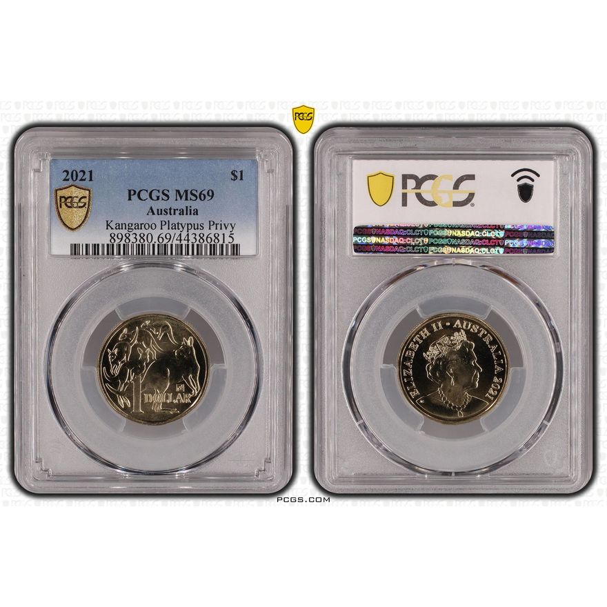 Mob of Roos - Platypus Privy, One Dollar, 2021, PCGS MS69