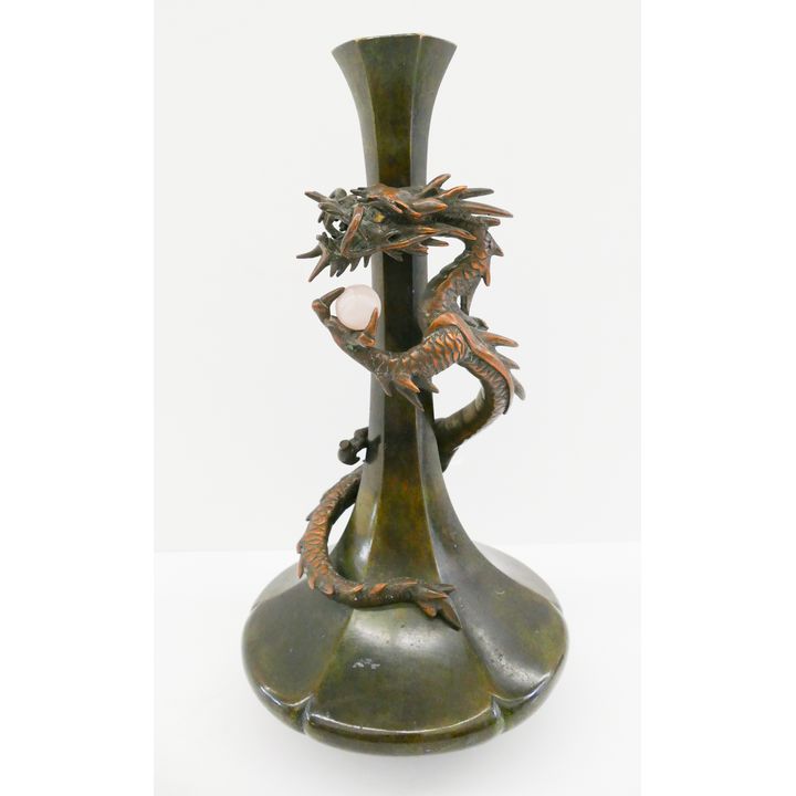 Antique Japanese Dragon Bronze Bottle Vase- 10''- missing one claw