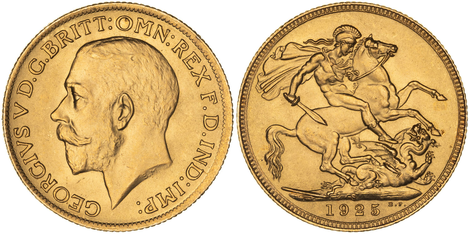 George V, St George Reverse, Sovereign, 1925-S, UNC