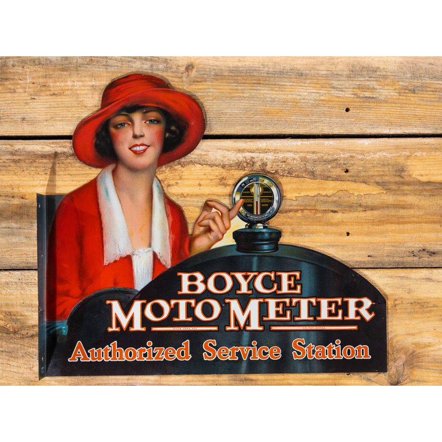 Rare Boyce Moto Meter Authorized Service Station Metal Flange Sign TAC 9+ & 8