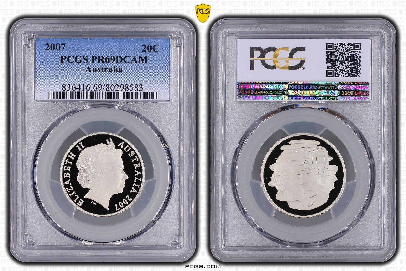 Elizabeth II, Twenty Cent, 2007, PCGS PR69DCAM