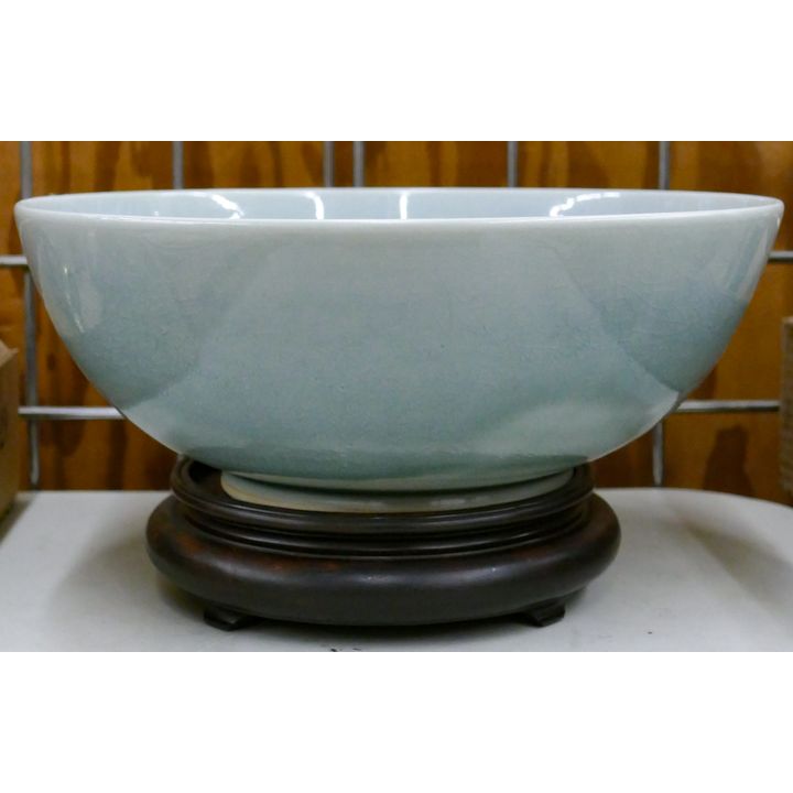 Thai Pale Blue Celadon Ceramic Bowl on Stand 11.5''