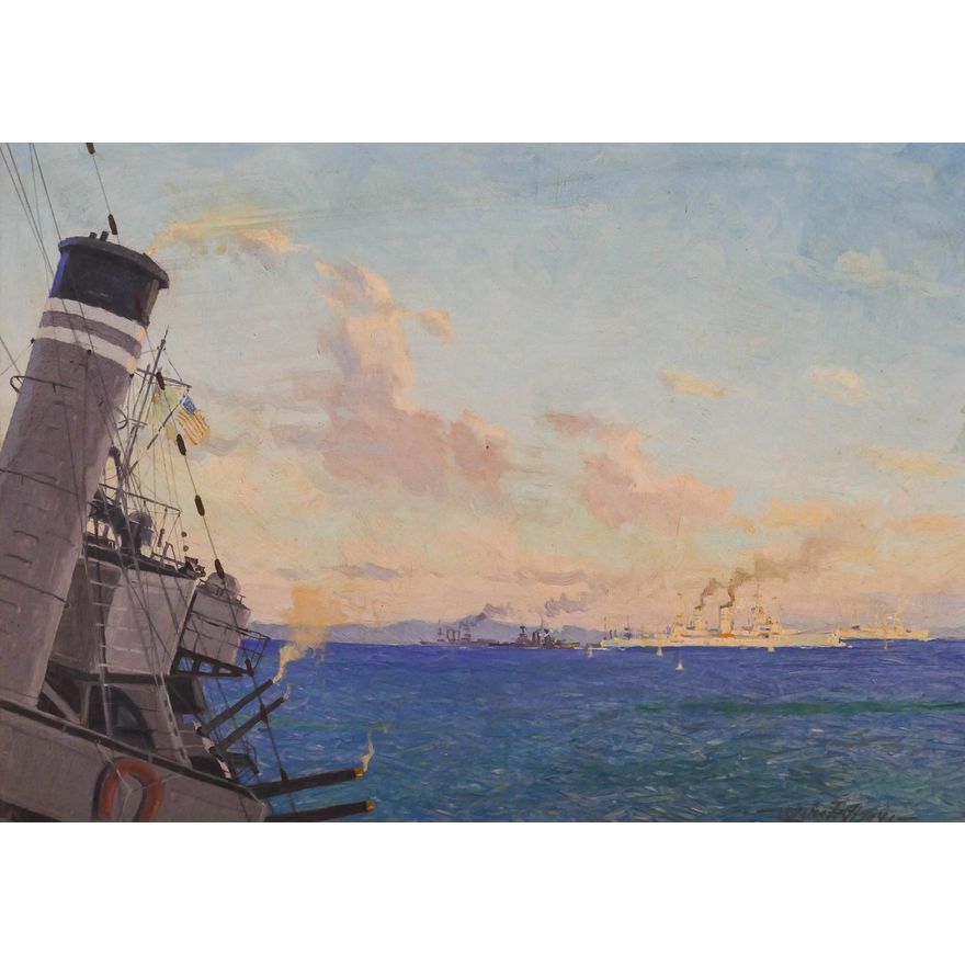 Victor Qvistorff ''Battleships at Sea'' 1941 Oil