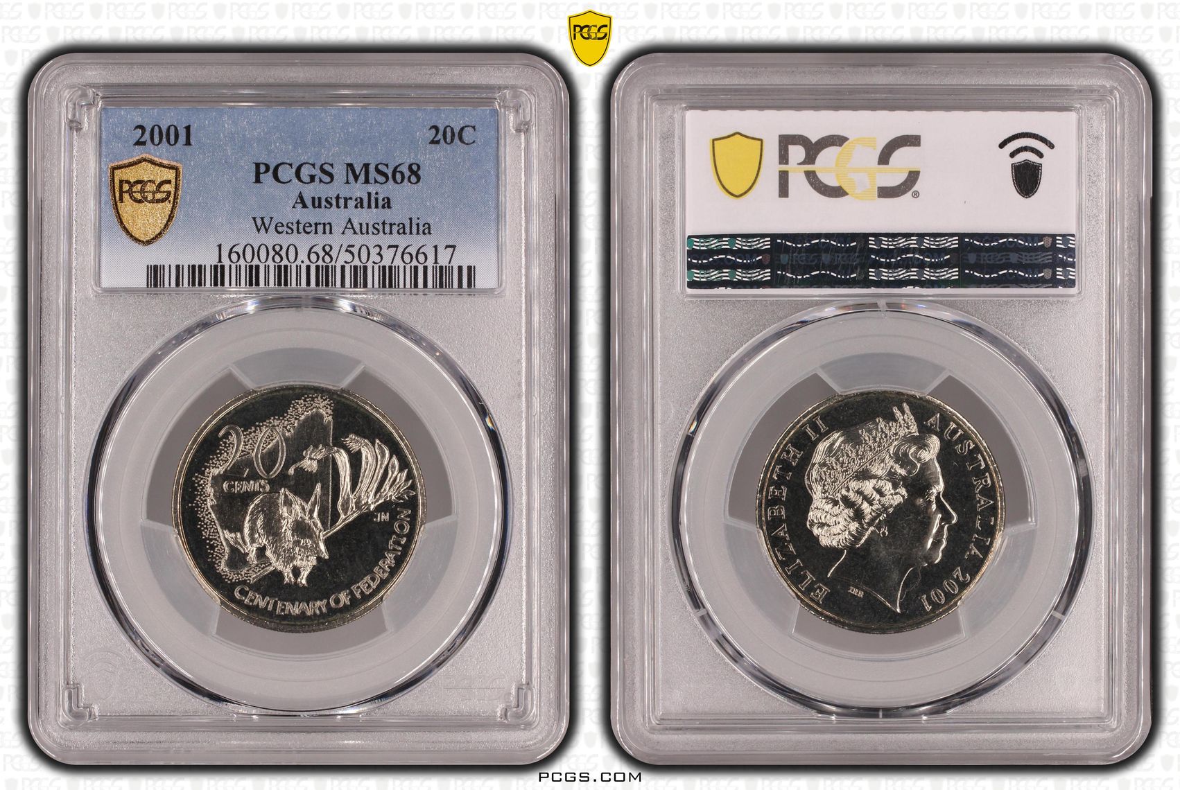 Western Australia POP 18/0, Twenty Cent, 2001, PCGS MS68