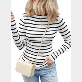 EVALESS STRIPED SWEATER FOR WOMEN FALL TRENDY 2024 CREWNECK RIBBED KNIT PULLOVER CLOTHES LONG SLEEVE BASIC SWEATERS TOPS, 2XL