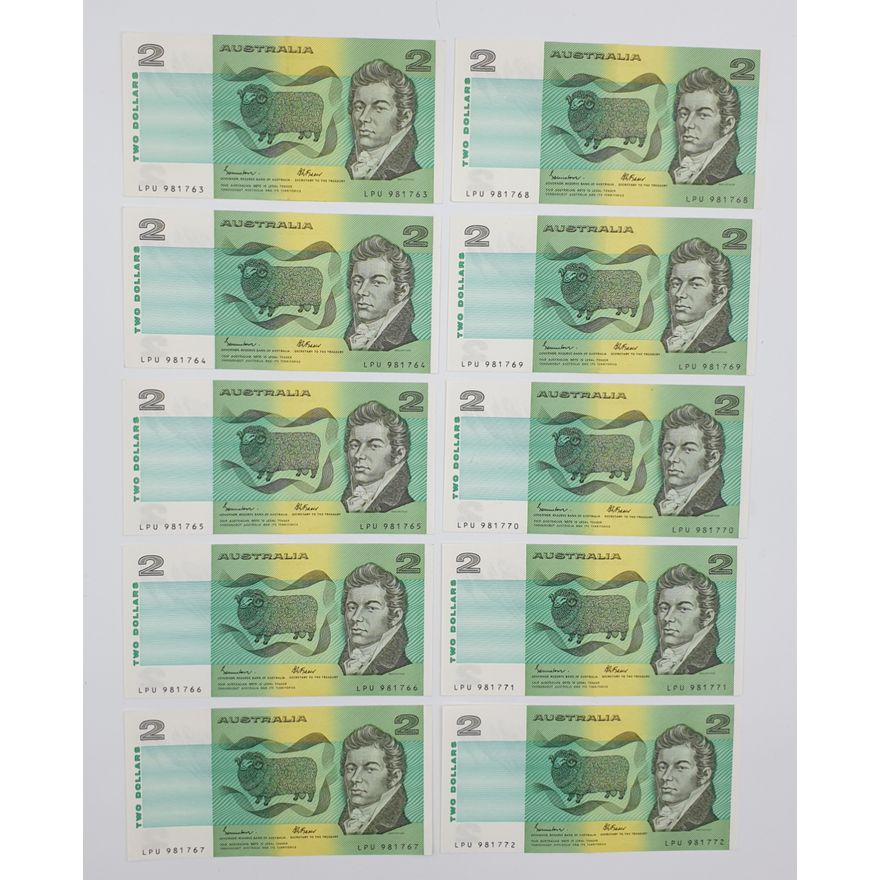 Consec. Aus. J/F $2 Notes (x10)