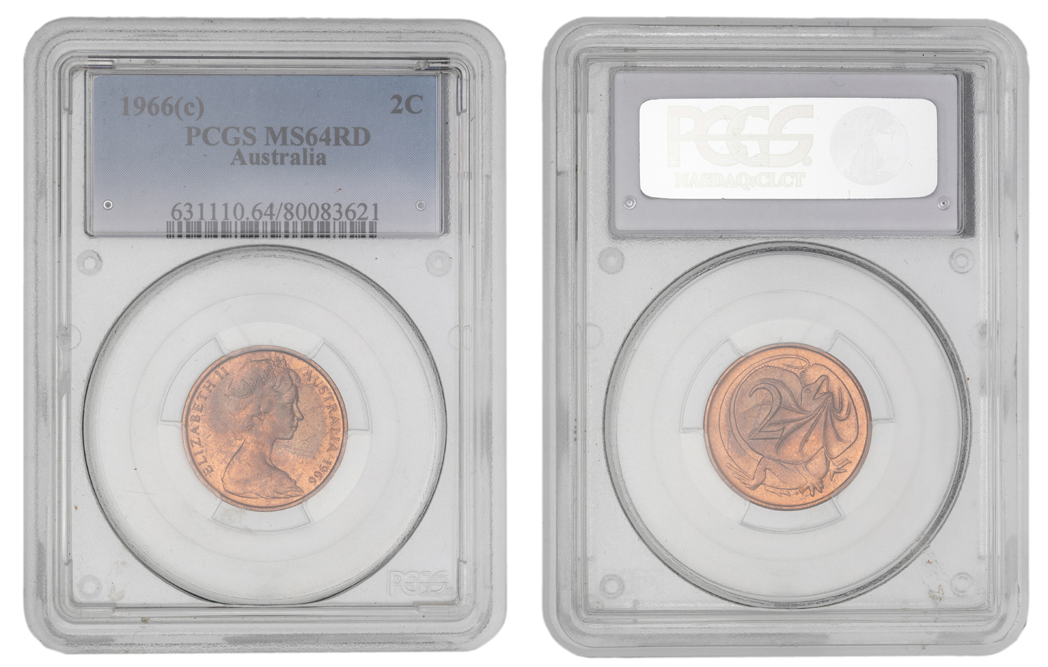 Elizabeth II, Two Cent, 1966(c), PCGS MS64RD