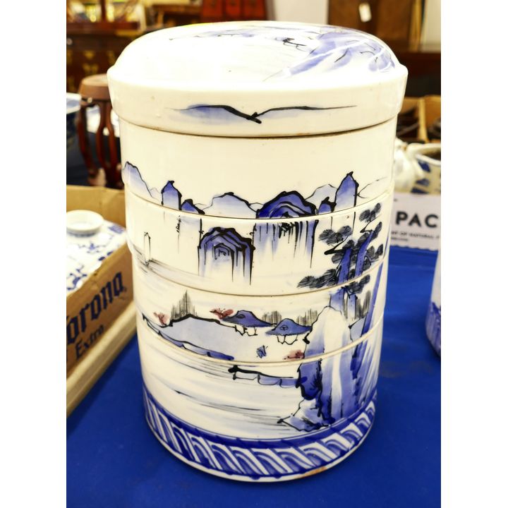 Japanese Tall Porcelain Jubako Stacking Box- 11x7.5''
