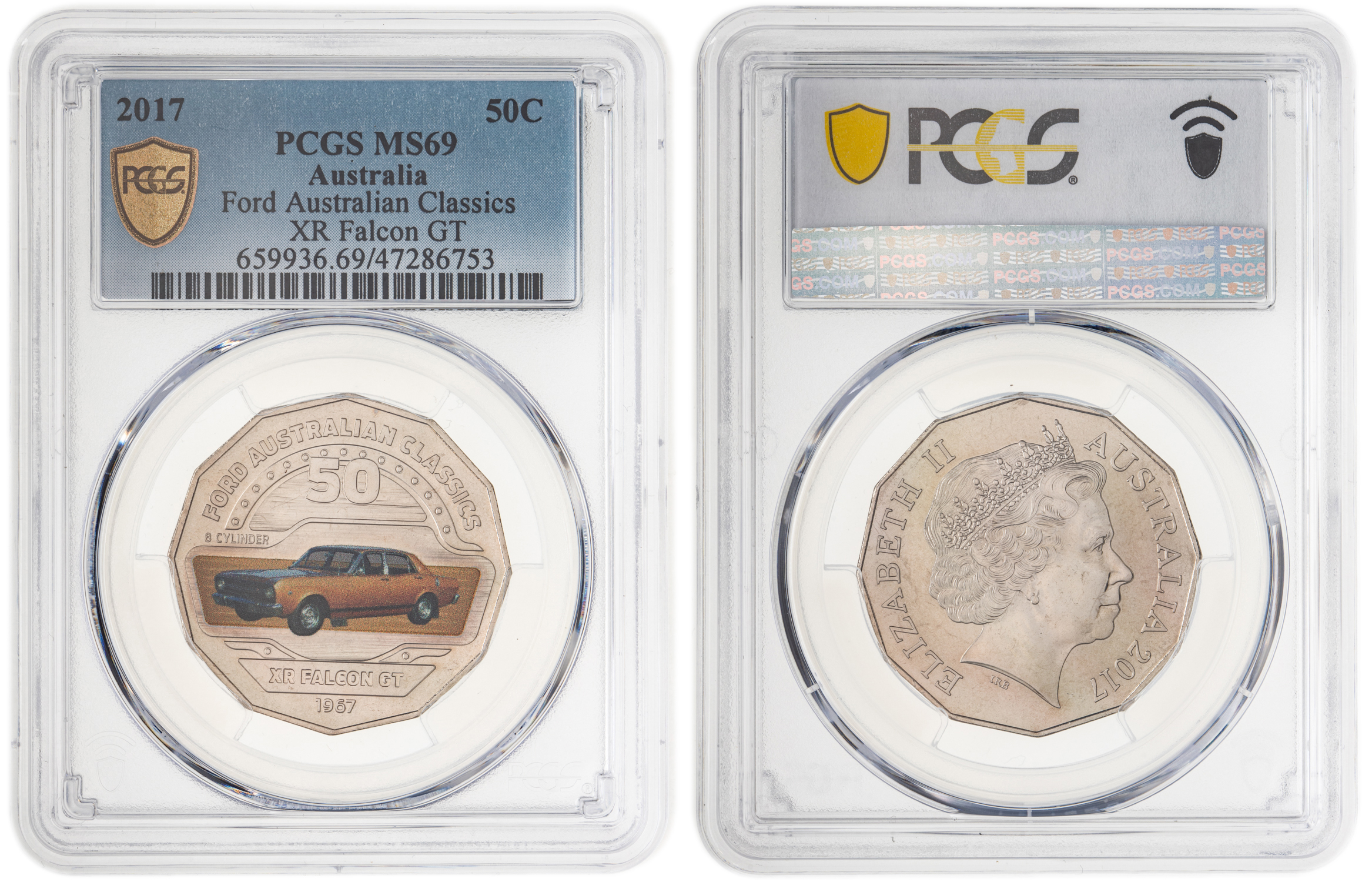 Elizabeth II, Ford Australian Classics - XR Falcon GT, Fifty Cent, 2017, PCGS MS69