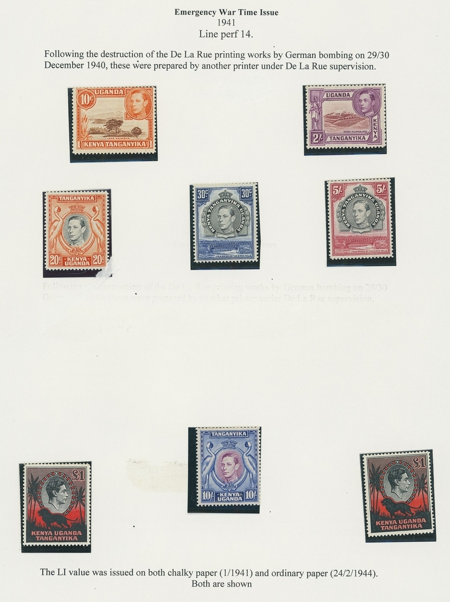 Kenya, Uganda and Tanganyika 1938-54 Watermark Script CA Issued Stamps ...