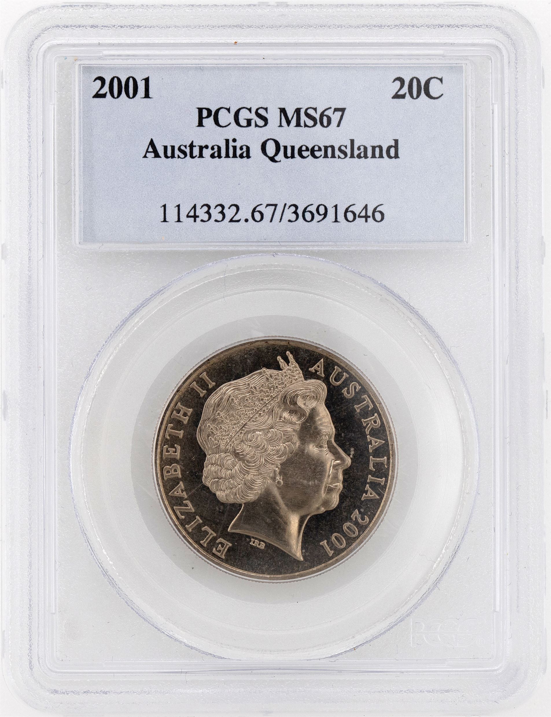 2001 Australia Twenty Cent, 20c Queensland PCGS - MS67 -646