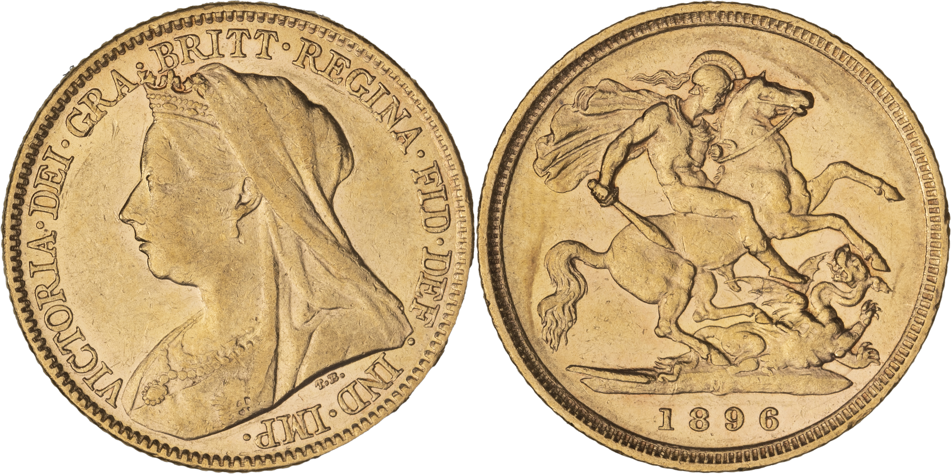 Victoria, St George Reverse - Veiled Head, Half Sovereign, 1896-M, aEF