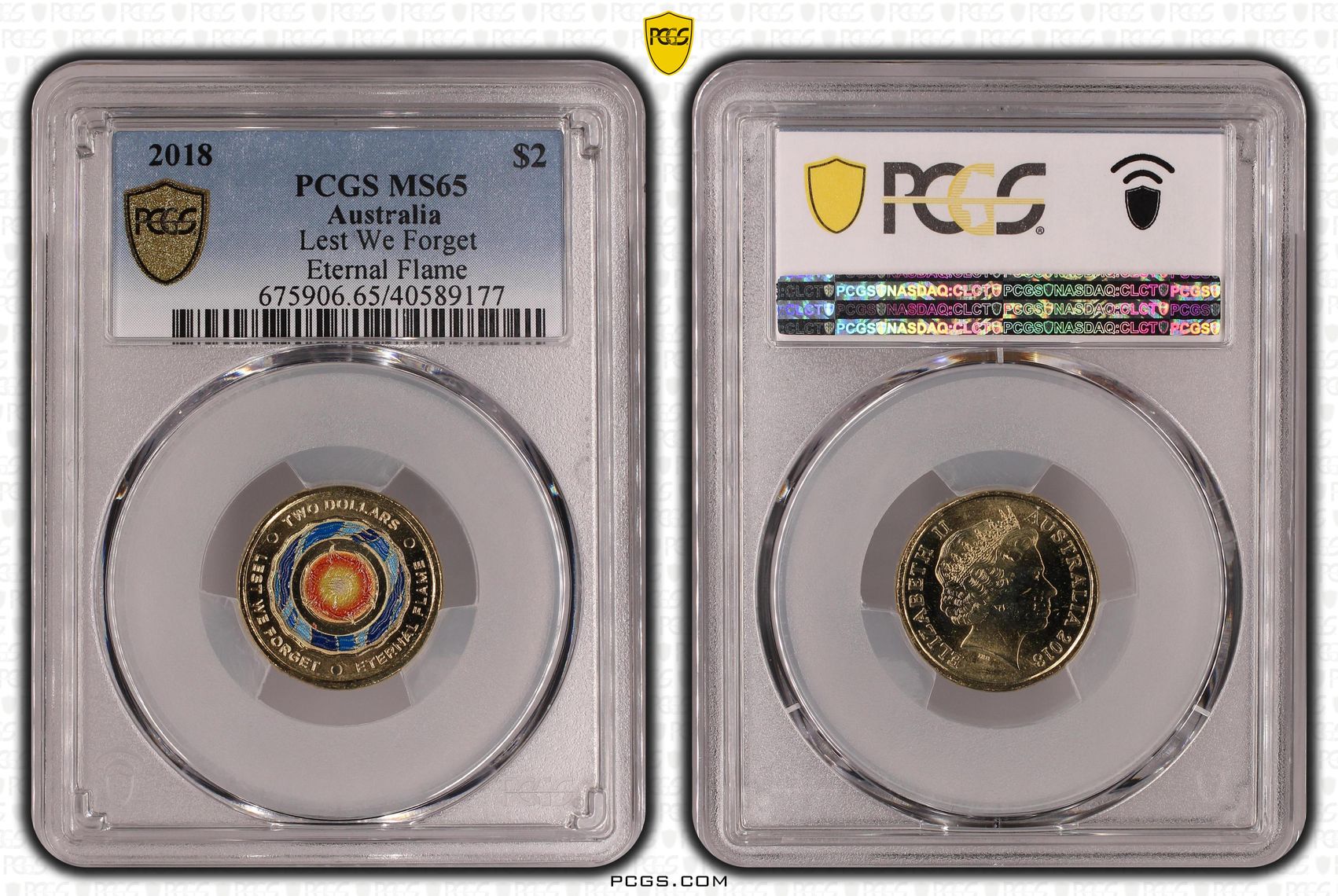 2018 Australia Two Dollar, $2 Lest We Forget - Eternal Flame PCGS - MS65 -177