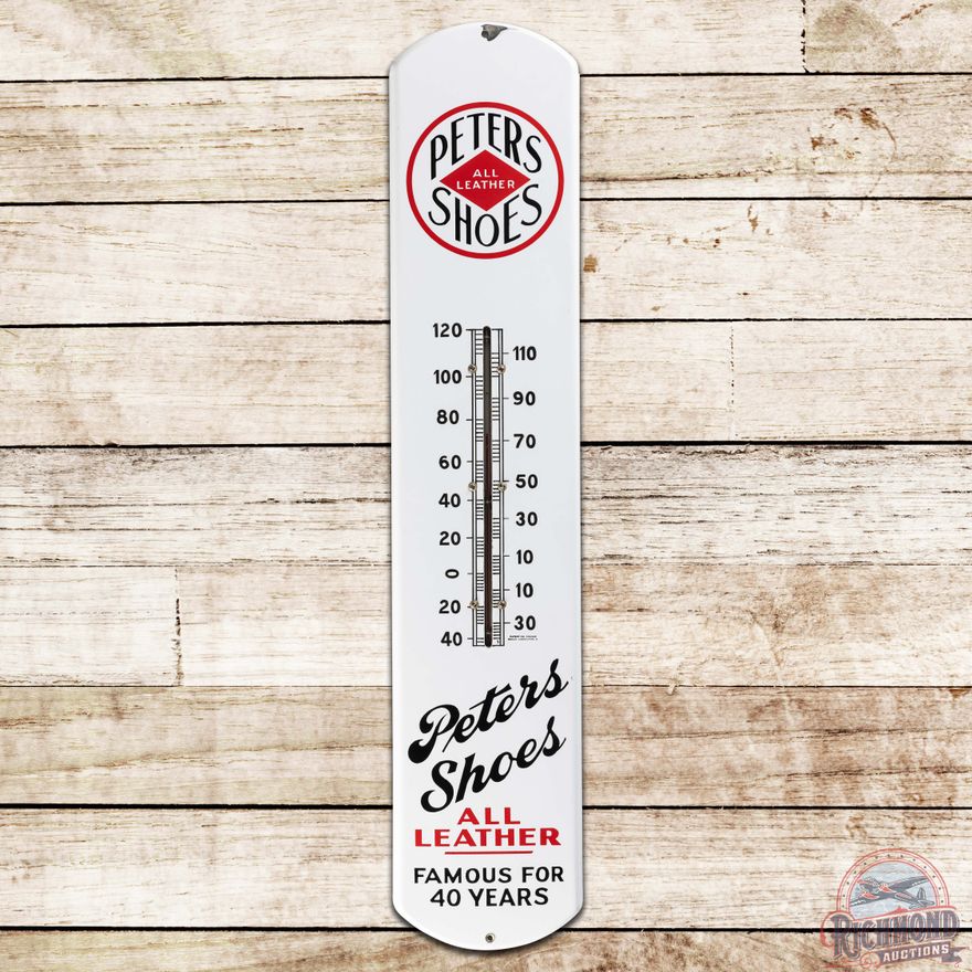 Peters Shoes "All Leather" SS Porcelain Thermometer Sign w/ Logo