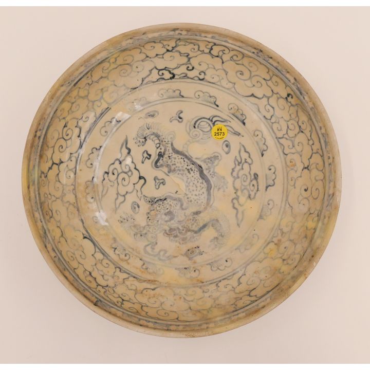 Ming Annamese Qilin Deep Ceramic Charger- 13x3''- repaired