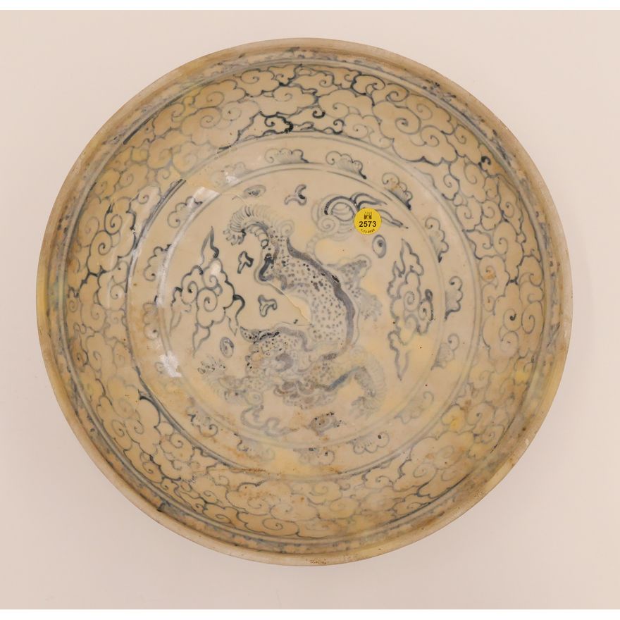 Ming Annamese Qilin Deep Ceramic Charger- 13x3''- repaired