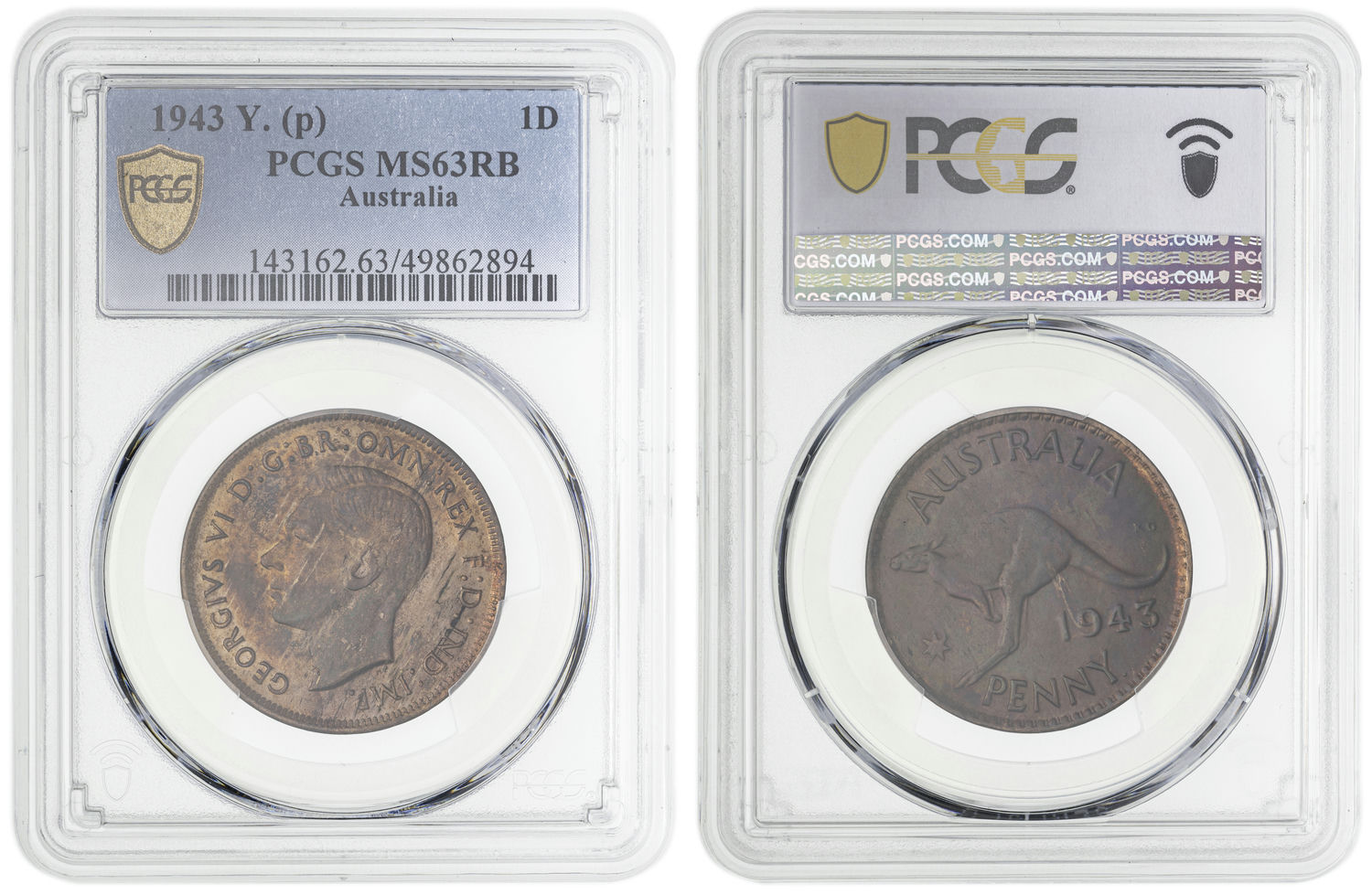 George VI, Penny, 1943-Y., PCGS MS63RB
