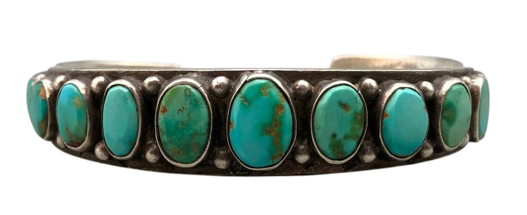【本物】turquoise stone Silverブレスレット 11 Stone Natural Turquoise And Sterling Silver Bracelet | Western