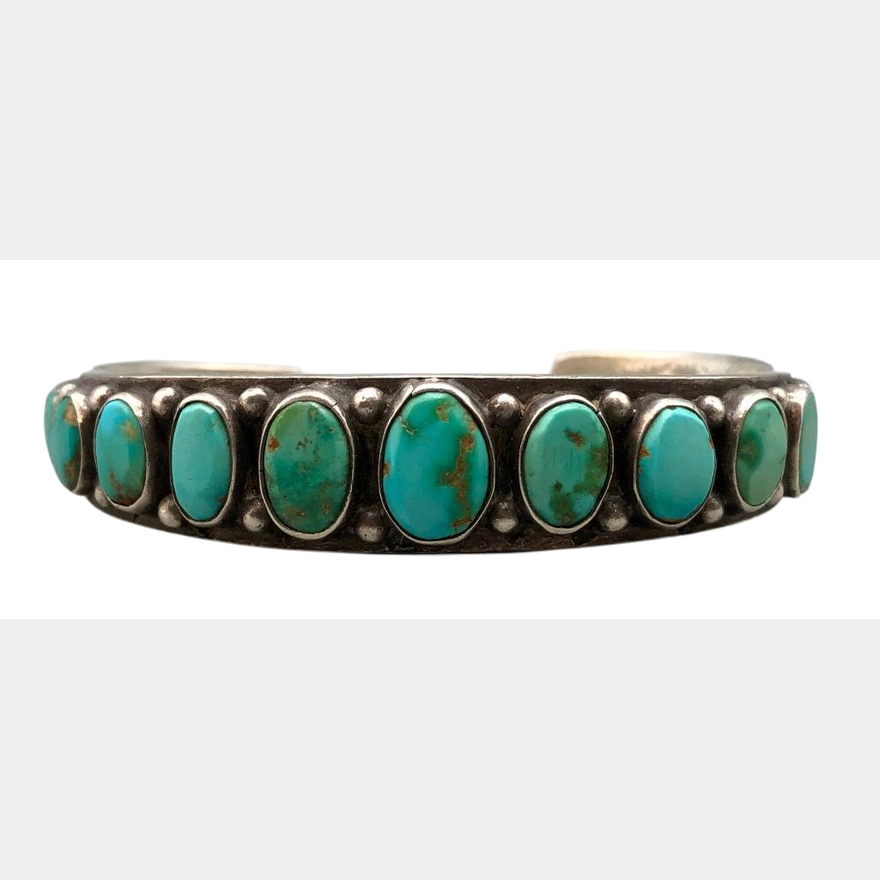 11 Stone Natural Turquoise And Sterling Silver Bracelet | Western 11 Stone Natural Turquoise And Sterling Silver Bracelet | Western