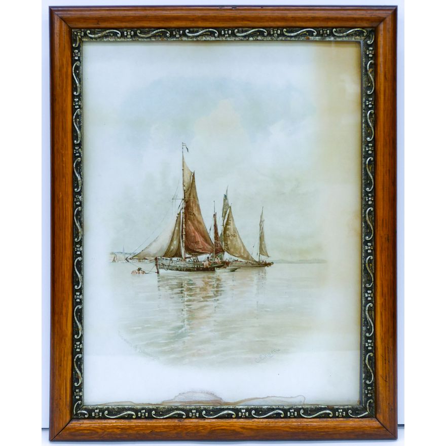 Charles Edward Hern ''Sailboats in the Bay'' Signed Watercolor Framed 18''x14''