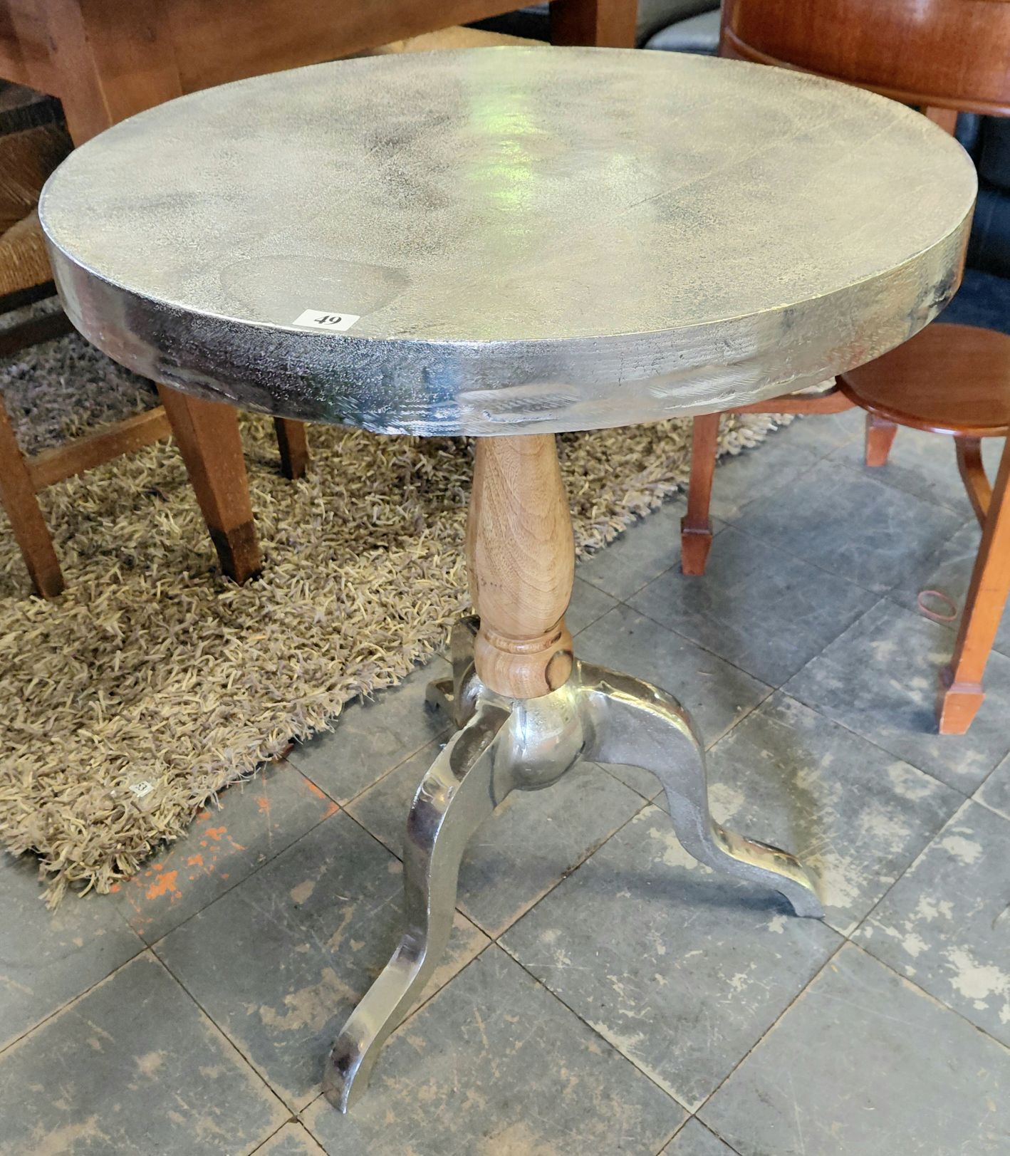 49 · MODERN CHROMED METAL AND WOOD TABLE