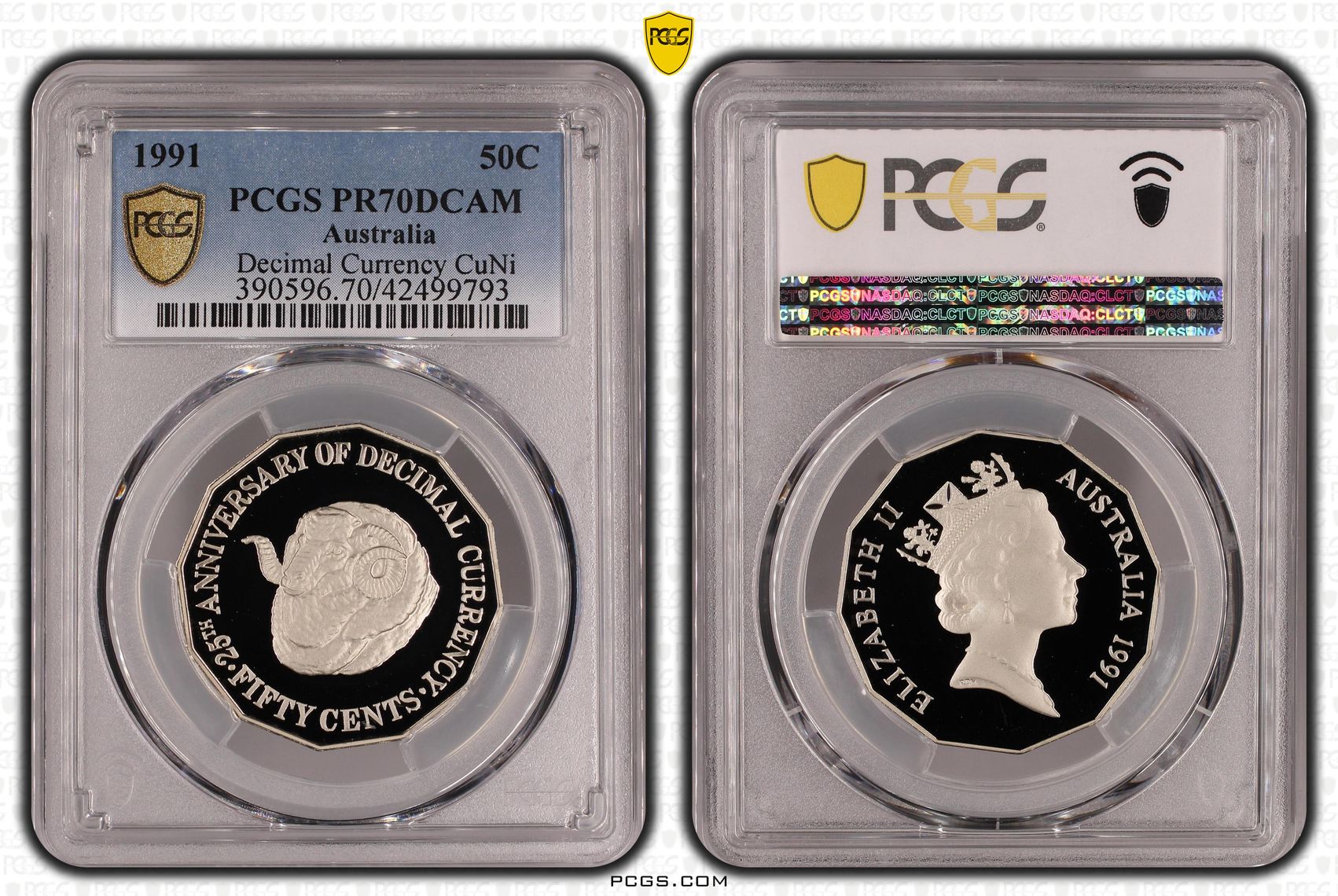 Elizabeth II, 25th Anniversary Decimal Currency, Fifty Cent, PR70DCAM , 1991 PCGS POP - 16/0