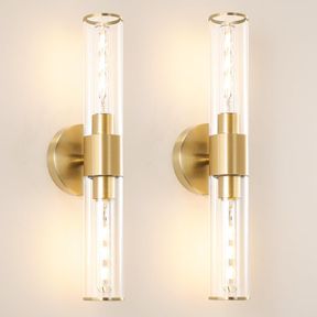 2 LIGHT GOLD WALL SCONCE SET WITH CLEAR GLASS