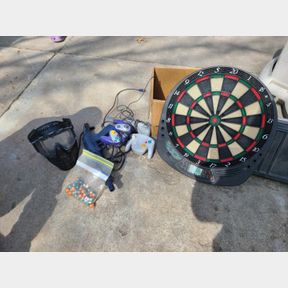 Electronic dart board and other game items, paintball marker