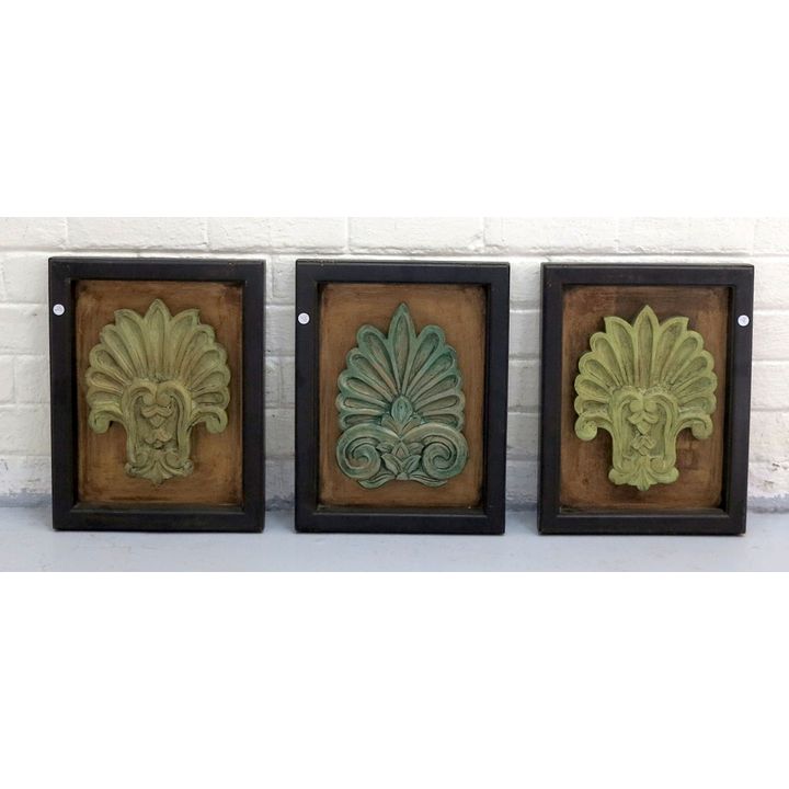 SET OF 3 FRAMED CARVED WOODEN MOULDINGS, Wetherlys
