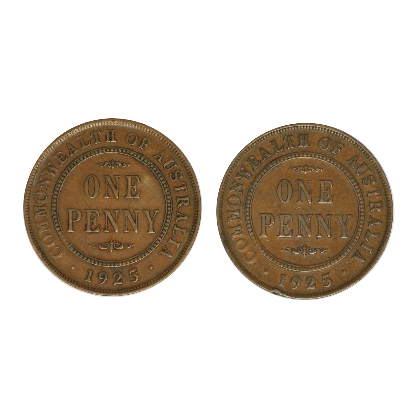 921. · Pair, George V, Penny, 1925, gF