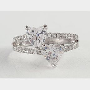 STERLING SILVER DUAL HEART & CZ RING - 51929/10193